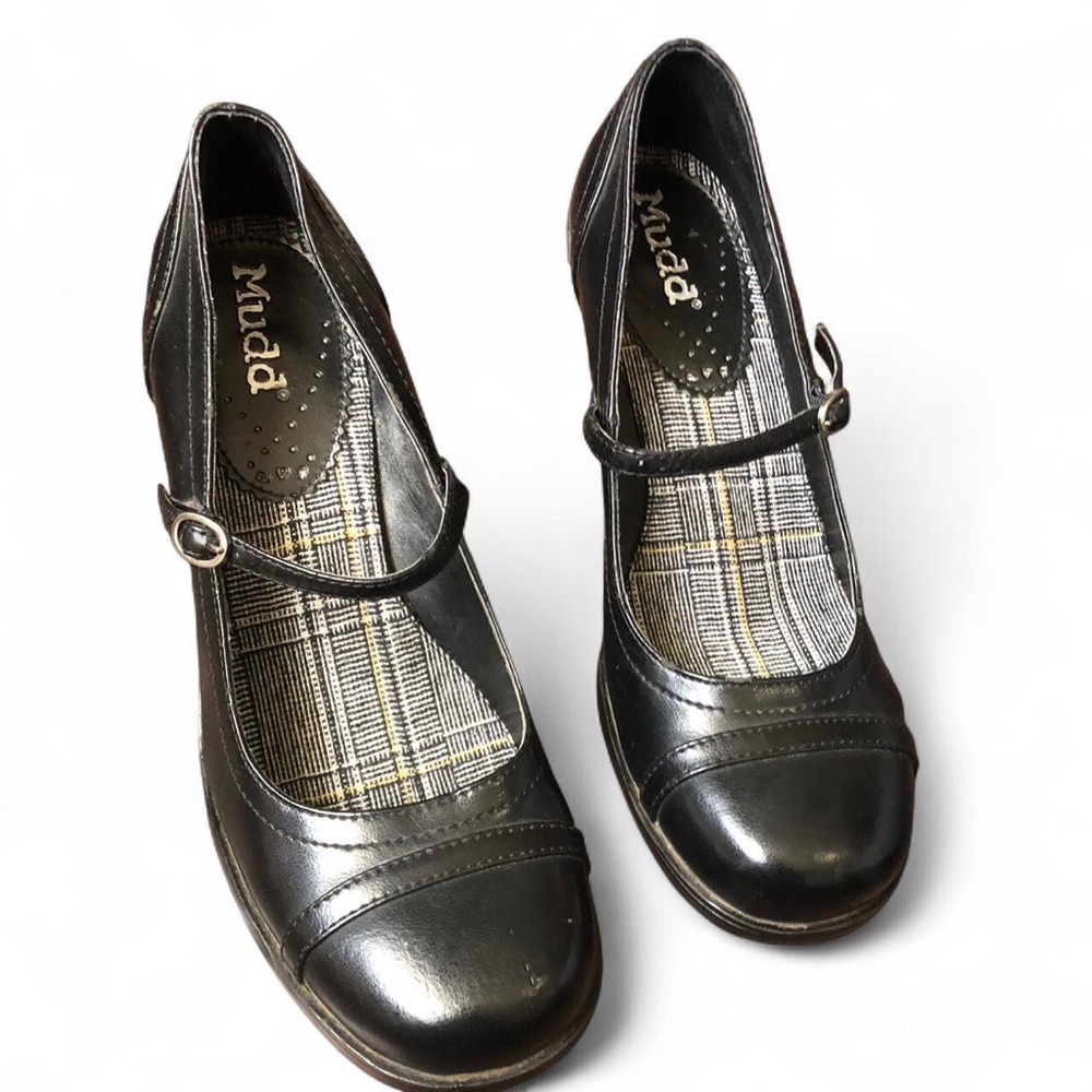 MUDD Black Mary Jane Preppy Academia Goth Schoolgirl chunky platform pumps heels - Picture 4 of 8